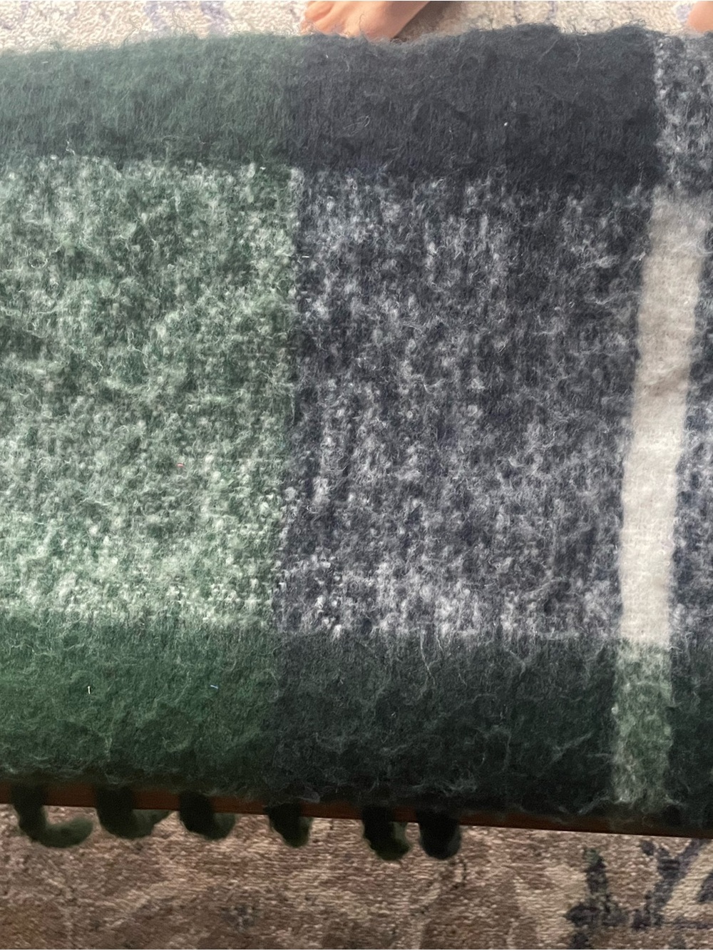 Steve Madden Green and Gray Plaid Fuzzy Scarf